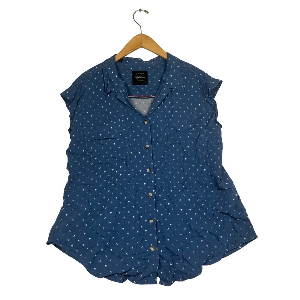 Jachs Girlfriend Blue Floral Rayon Short Sleeve Button Down Top 1577525 Size L